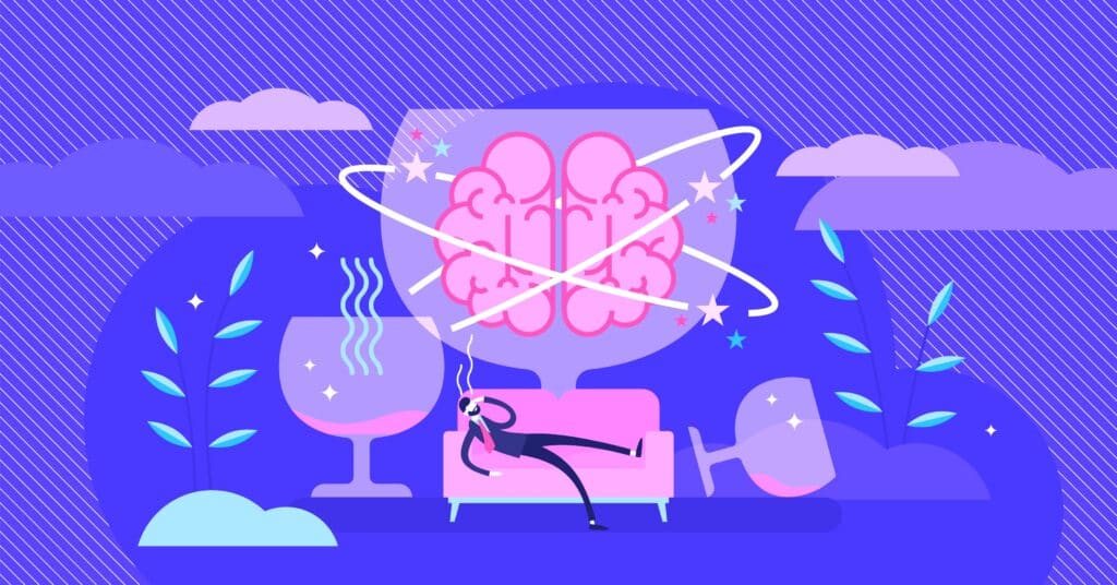How Addiction Changes the Brain Over Time 1 Illustration of a brain being changed by drinking alcohol
